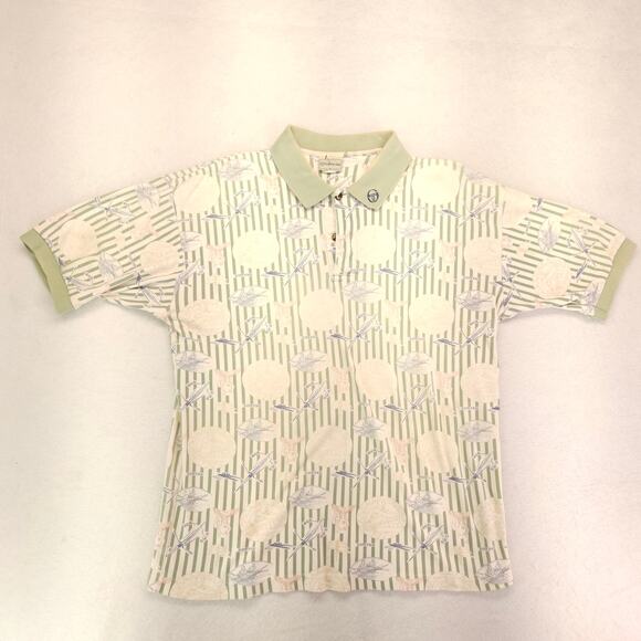 Sergio Tacchini Collared Short Sleeve Polo Shirt Mens Size Medium M Green White - Picture 2 of 10